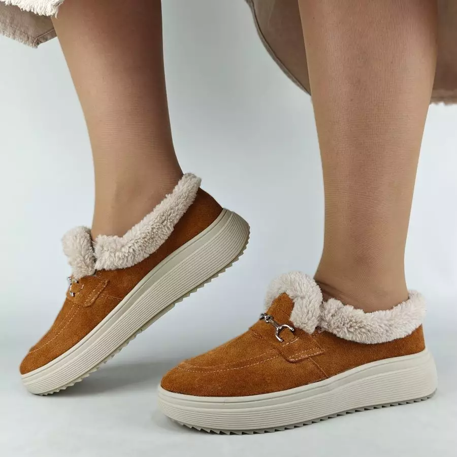 Женские зимние ботинки низкие MYZ 0081 РЫЖИЕ из натуральной замши — изображение 6