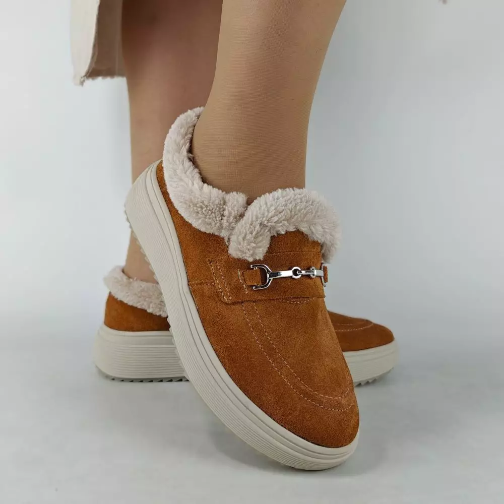 Женские зимние ботинки низкие MYZ 0081 РЫЖИЕ из натуральной замши — изображение 7