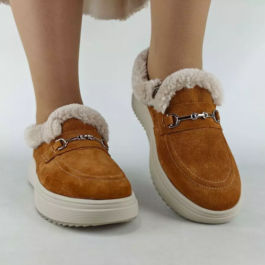 Женские зимние ботинки низкие MYZ 0081 РЫЖИЕ из натуральной замши — изображение 8