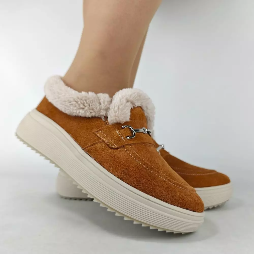 Женские зимние ботинки низкие MYZ 0081 РЫЖИЕ из натуральной замши — изображение 9