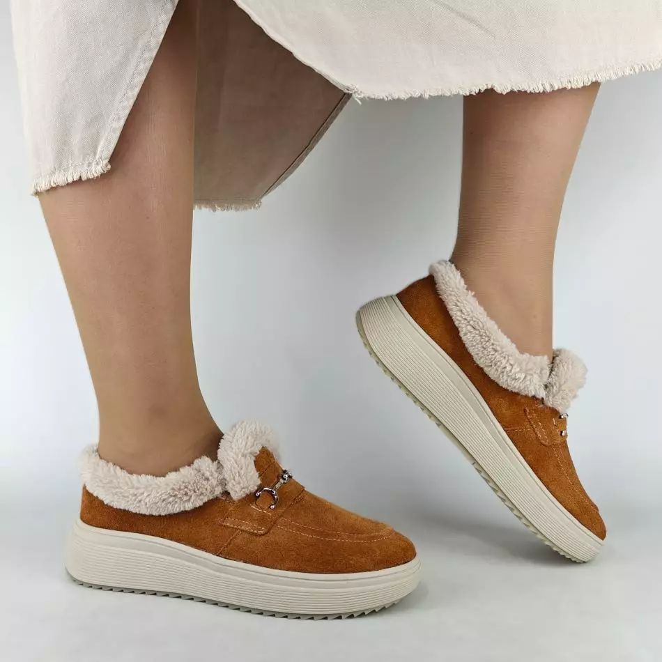 Женские зимние ботинки низкие MYZ 0081 РЫЖИЕ из натуральной замши — изображение 10