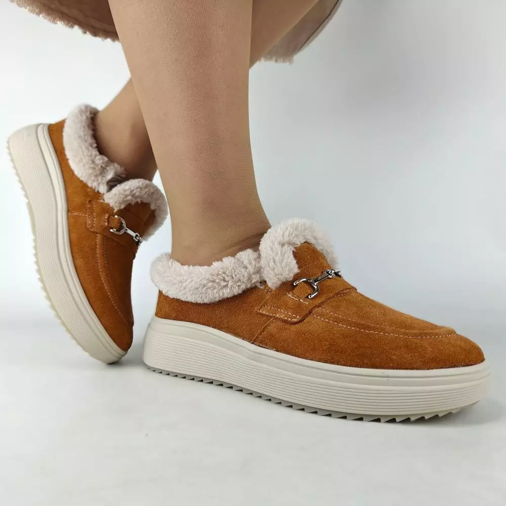 Женские зимние ботинки низкие MYZ 0081 РЫЖИЕ из натуральной замши — изображение 11