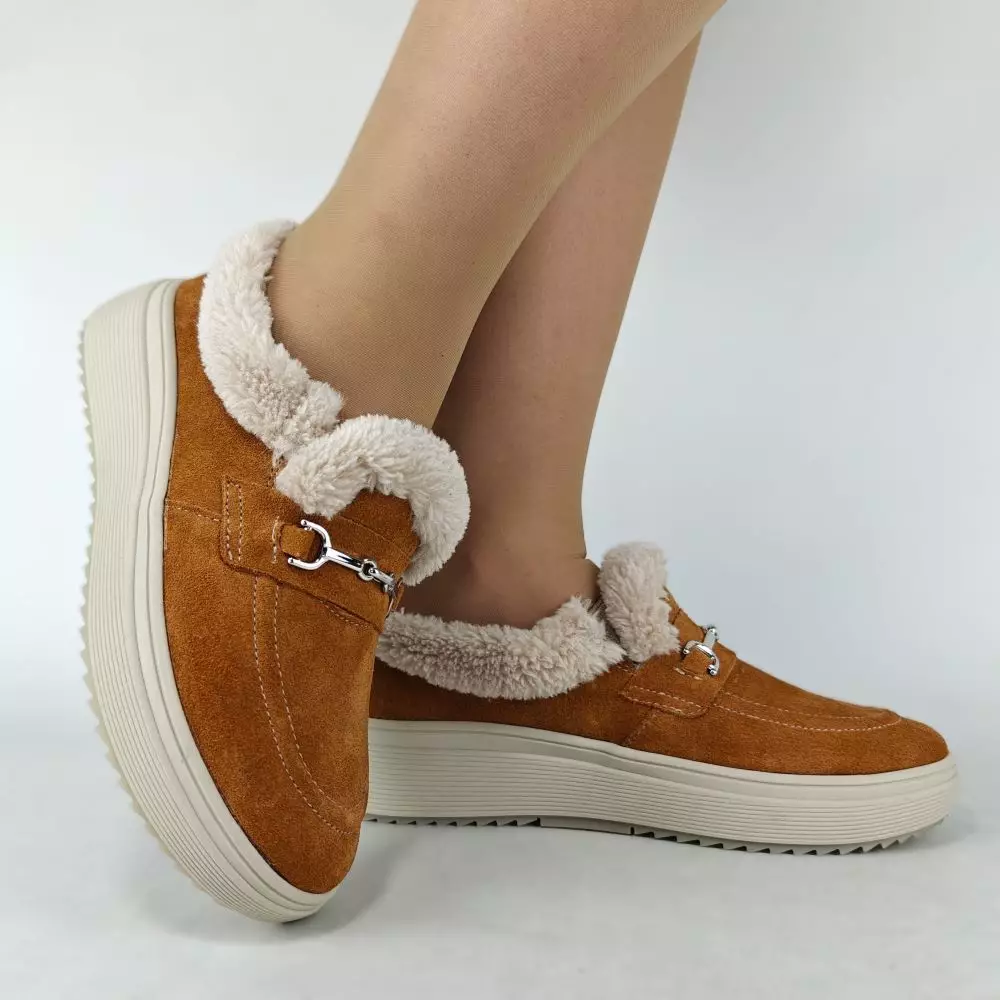 Женские зимние ботинки низкие MYZ 0081 РЫЖИЕ из натуральной замши — изображение 12