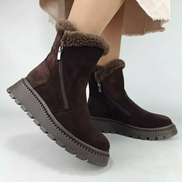 Ботинки женские MYZ кожаные молодежные бежевые нюд latte латте натуральная кожа и замша мех зимние 36 37 38 39 40 41 черевики жіночі натуральна замша лате шкіра коричнева шоколад зимові хутро