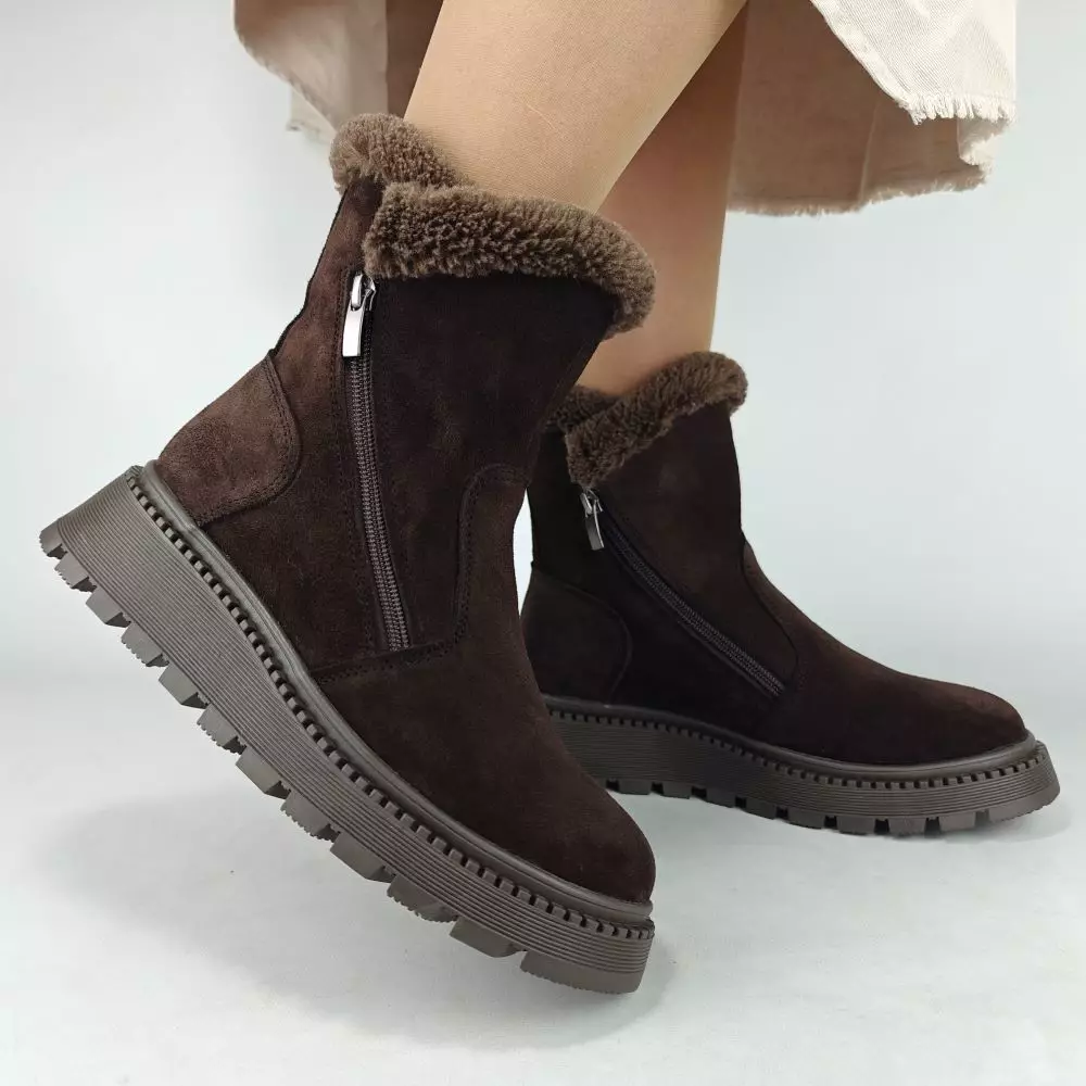 Ботинки женские MYZ кожаные молодежные бежевые нюд latte латте натуральная кожа и замша мех зимние 36 37 38 39 40 41 черевики жіночі натуральна замша лате шкіра коричнева шоколад зимові хутро