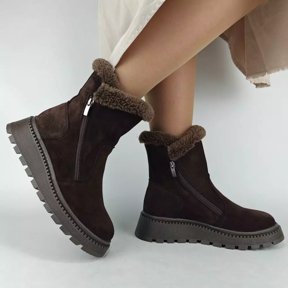 Ботинки женские MYZ кожаные молодежные бежевые нюд latte латте натуральная кожа и замша мех зимние 36 37 38 39 40 41 черевики жіночі натуральна замша лате шкіра коричнева шоколад зимові хутро