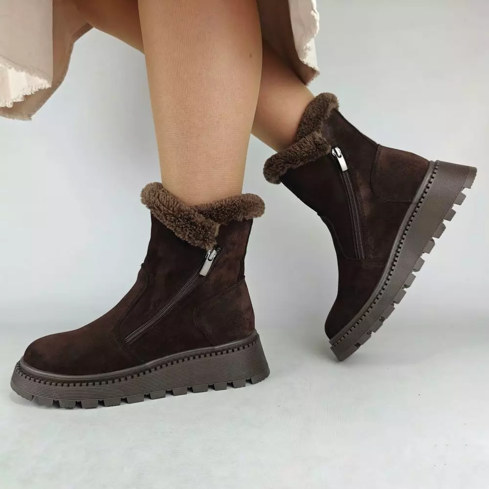 Ботинки женские MYZ кожаные молодежные бежевые нюд latte латте натуральная кожа и замша мех зимние 36 37 38 39 40 41 черевики жіночі натуральна замша лате шкіра коричнева шоколад зимові хутро
