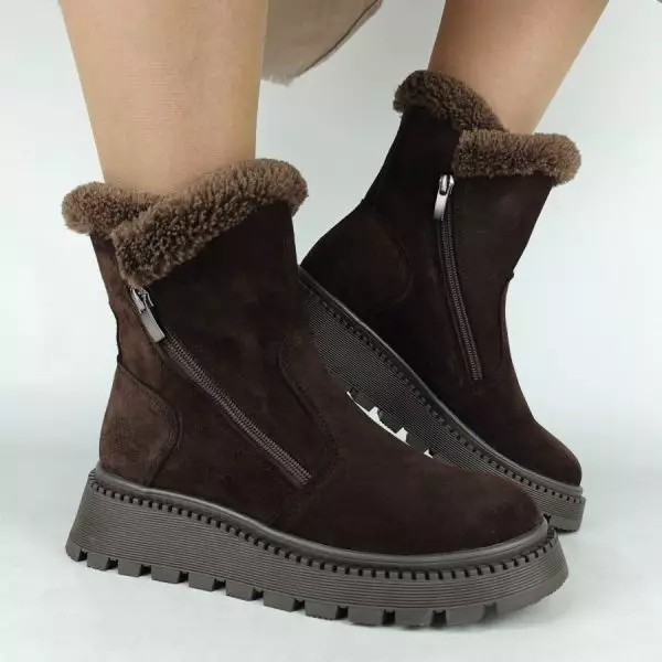 Ботинки женские MYZ кожаные молодежные бежевые нюд latte латте натуральная кожа и замша мех зимние 36 37 38 39 40 41 черевики жіночі натуральна замша лате шкіра коричнева шоколад зимові хутро