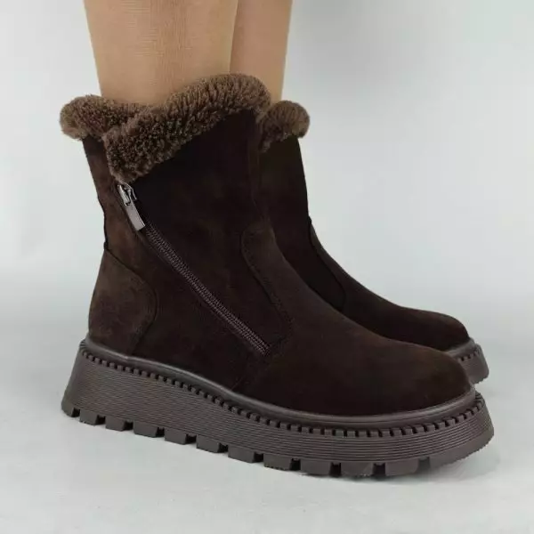 Ботинки женские MYZ кожаные молодежные бежевые нюд latte латте натуральная кожа и замша мех зимние 36 37 38 39 40 41 черевики жіночі натуральна замша лате шкіра коричнева шоколад зимові хутро