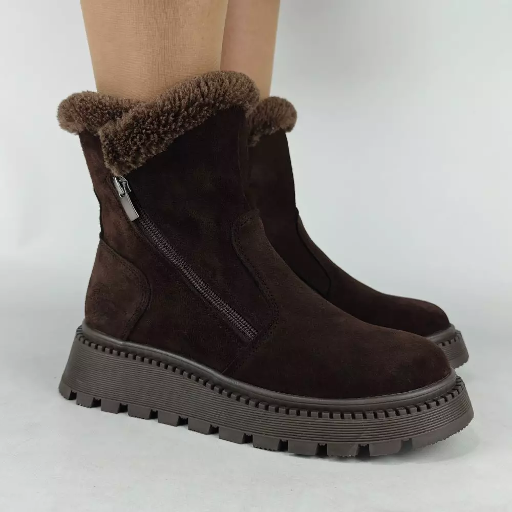 Ботинки женские MYZ кожаные молодежные бежевые нюд latte латте натуральная кожа и замша мех зимние 36 37 38 39 40 41 черевики жіночі натуральна замша лате шкіра коричнева шоколад зимові хутро