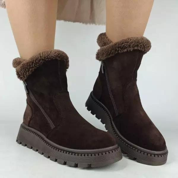 Ботинки женские MYZ кожаные молодежные бежевые нюд latte латте натуральная кожа и замша мех зимние 36 37 38 39 40 41 черевики жіночі натуральна замша лате шкіра коричнева шоколад зимові хутро
