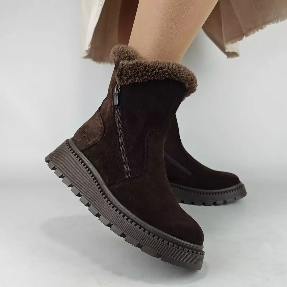 Ботинки женские MYZ кожаные молодежные бежевые нюд latte латте натуральная кожа и замша мех зимние 36 37 38 39 40 41 черевики жіночі натуральна замша лате шкіра коричнева шоколад зимові хутро