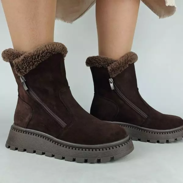 Ботинки женские MYZ кожаные молодежные бежевые нюд latte латте натуральная кожа и замша мех зимние 36 37 38 39 40 41 черевики жіночі натуральна замша лате шкіра коричнева шоколад зимові хутро