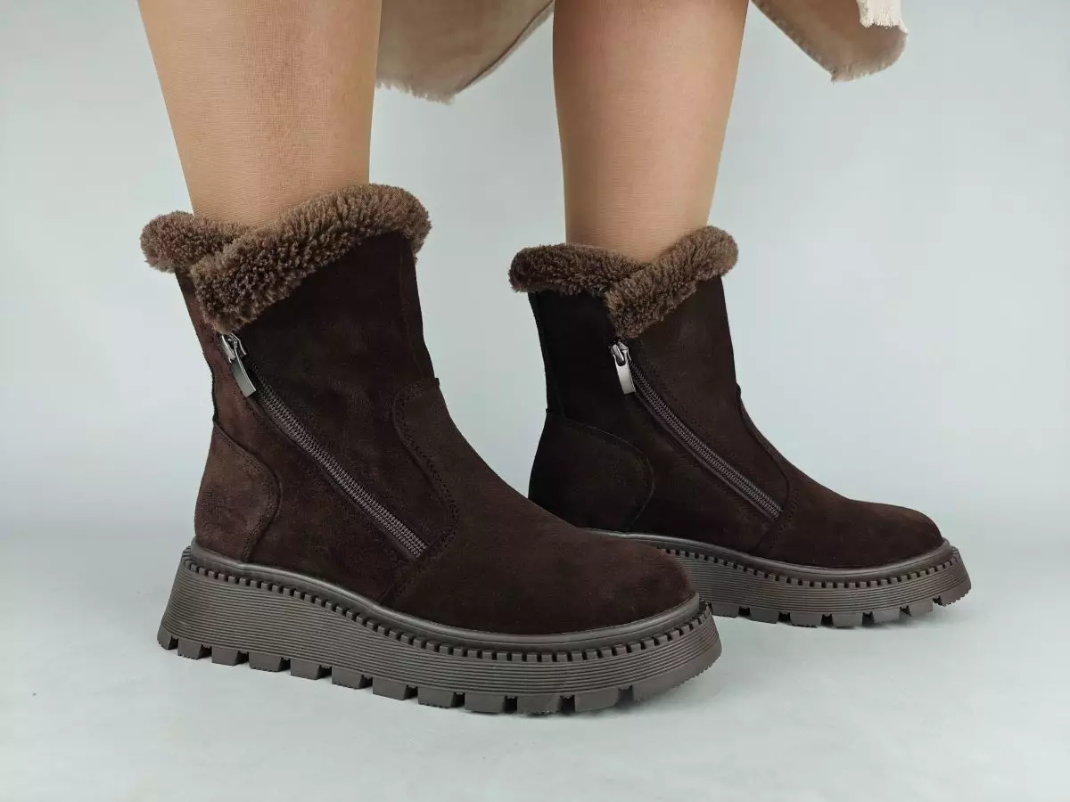Ботинки женские MYZ кожаные молодежные бежевые нюд latte латте натуральная кожа и замша мех зимние 36 37 38 39 40 41 черевики жіночі натуральна замша лате шкіра коричнева шоколад зимові хутро