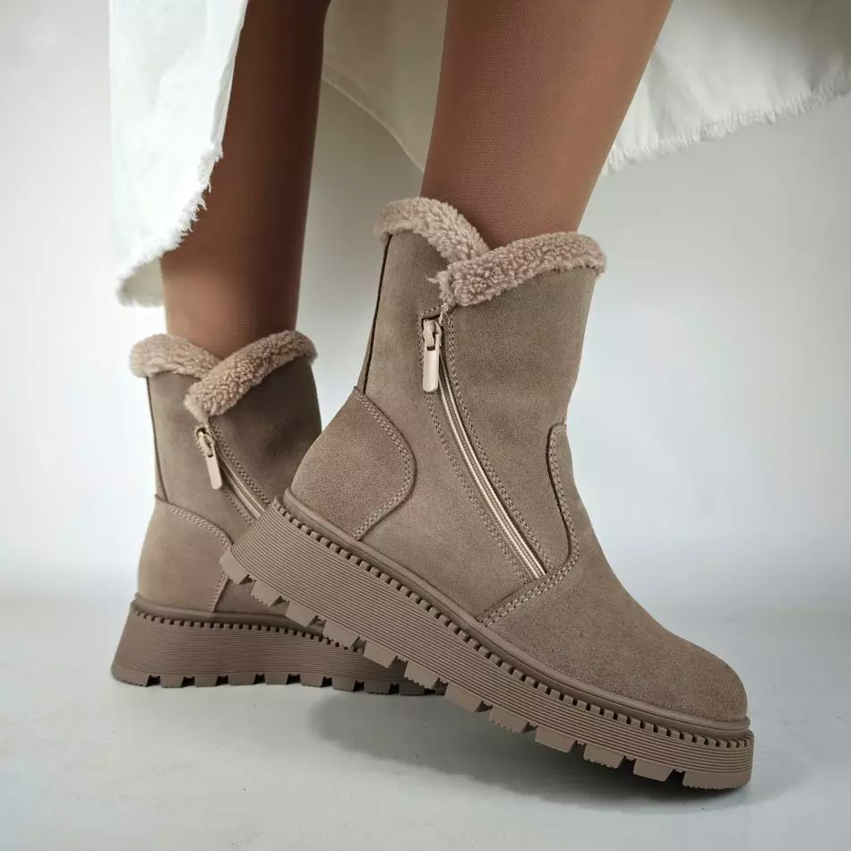 Ботинки женские MYZ кожаные молодежные бежевые нюд latte латте натуральная кожа и замша мех зимние 36 37 38 39 40 41 черевики жіночі натуральна замша лате шкіра бежева нюдова зимові хутро