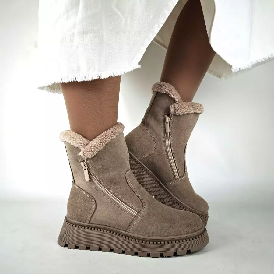 Ботинки женские MYZ кожаные молодежные бежевые нюд latte латте натуральная кожа и замша мех зимние 36 37 38 39 40 41 черевики жіночі натуральна замша лате шкіра бежева нюдова зимові хутро