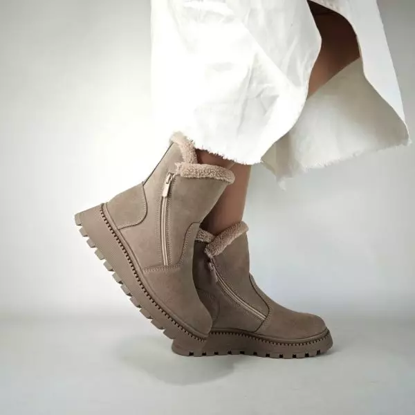 Ботинки женские MYZ кожаные молодежные бежевые нюд latte латте натуральная кожа и замша мех зимние 36 37 38 39 40 41 черевики жіночі натуральна замша лате шкіра бежева нюдова зимові хутро