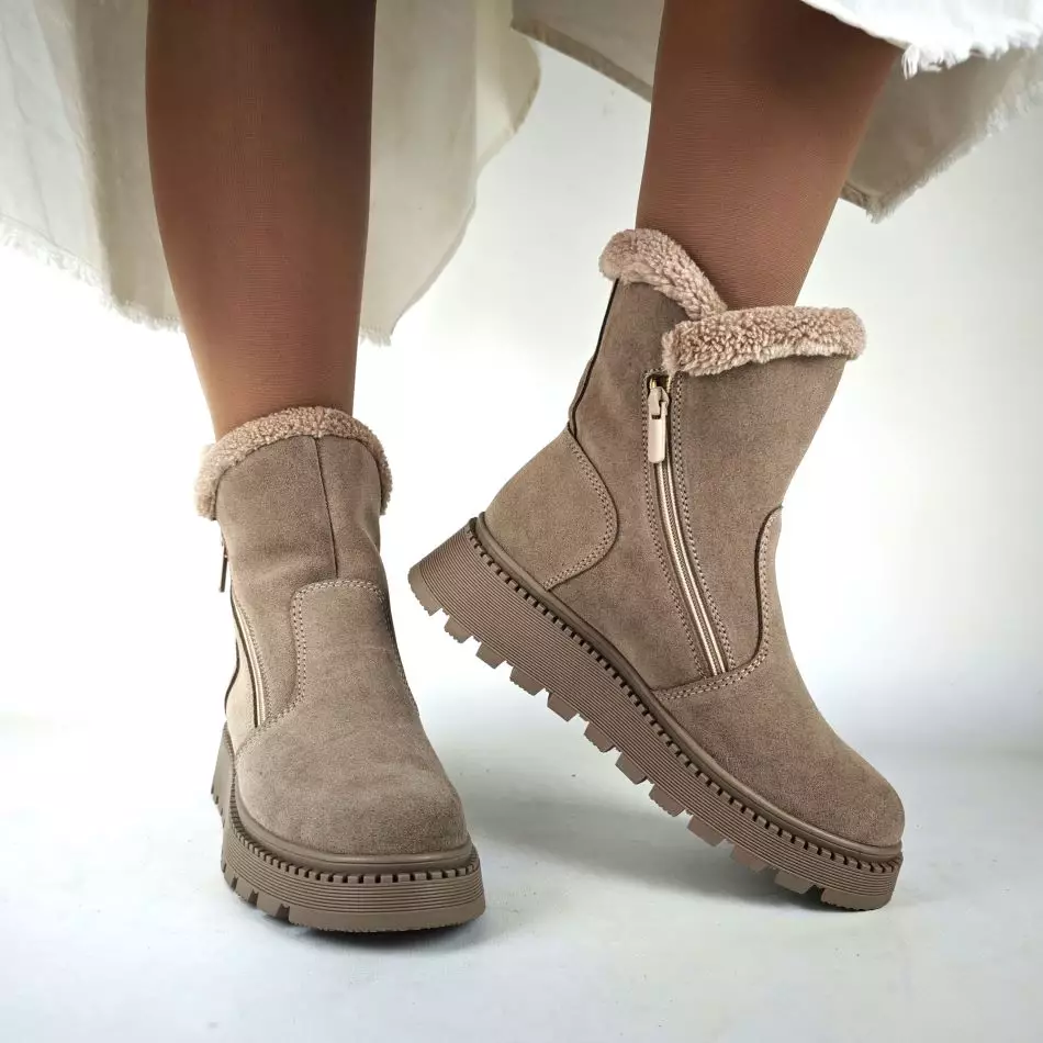 Ботинки женские MYZ кожаные молодежные бежевые нюд latte латте натуральная кожа и замша мех зимние 36 37 38 39 40 41 черевики жіночі натуральна замша лате шкіра бежева нюдова зимові хутро