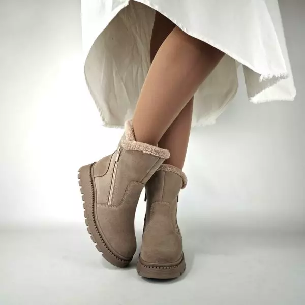 Ботинки женские MYZ кожаные молодежные бежевые нюд latte латте натуральная кожа и замша мех зимние 36 37 38 39 40 41 черевики жіночі натуральна замша лате шкіра бежева нюдова зимові хутро