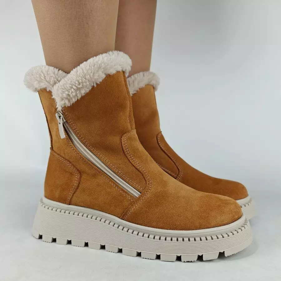 Ботинки женские MYZ кожаные молодежные натуральная кожа и замша рыжая мех зимние 36 37 38 39 40 41 черевики жіночі натуральна замша руда шкіра замша зимові хутро