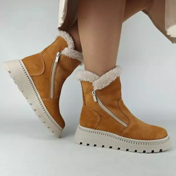 Ботинки женские MYZ кожаные молодежные натуральная кожа и замша рыжая мех зимние 36 37 38 39 40 41 черевики жіночі натуральна замша руда шкіра замша зимові хутро