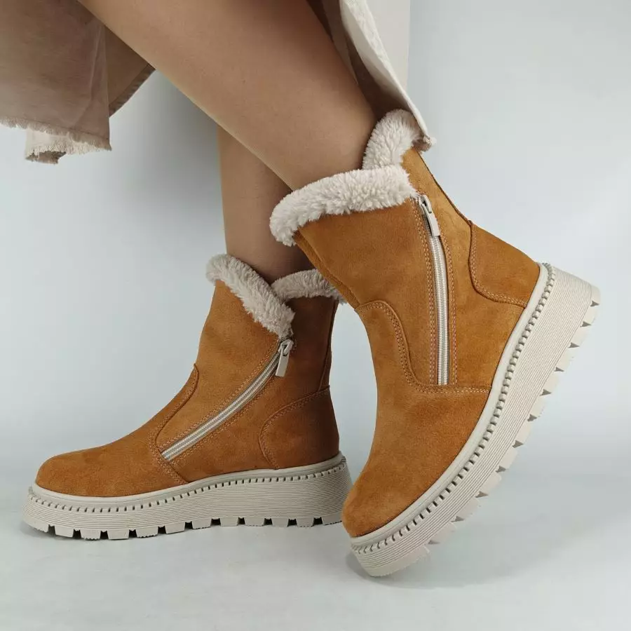 Ботинки женские MYZ кожаные молодежные натуральная кожа и замша рыжая мех зимние 36 37 38 39 40 41 черевики жіночі натуральна замша руда шкіра замша зимові хутро