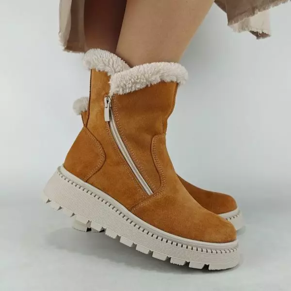 Ботинки женские MYZ кожаные молодежные натуральная кожа и замша рыжая мех зимние 36 37 38 39 40 41 черевики жіночі натуральна замша руда шкіра замша зимові хутро