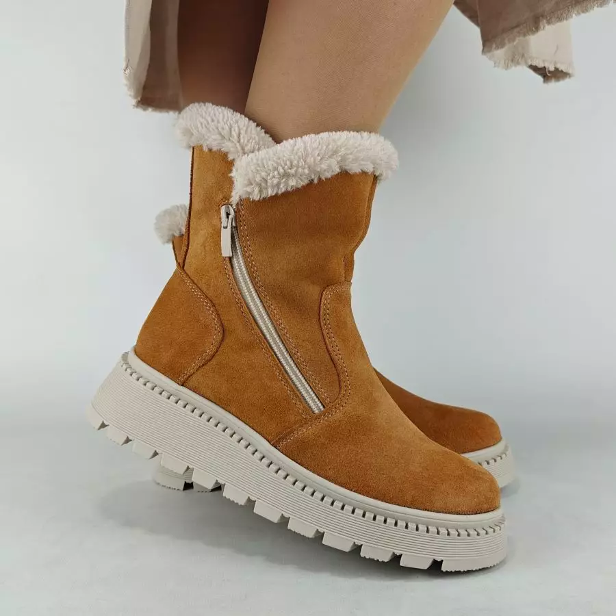 Ботинки женские MYZ кожаные молодежные натуральная кожа и замша рыжая мех зимние 36 37 38 39 40 41 черевики жіночі натуральна замша руда шкіра замша зимові хутро