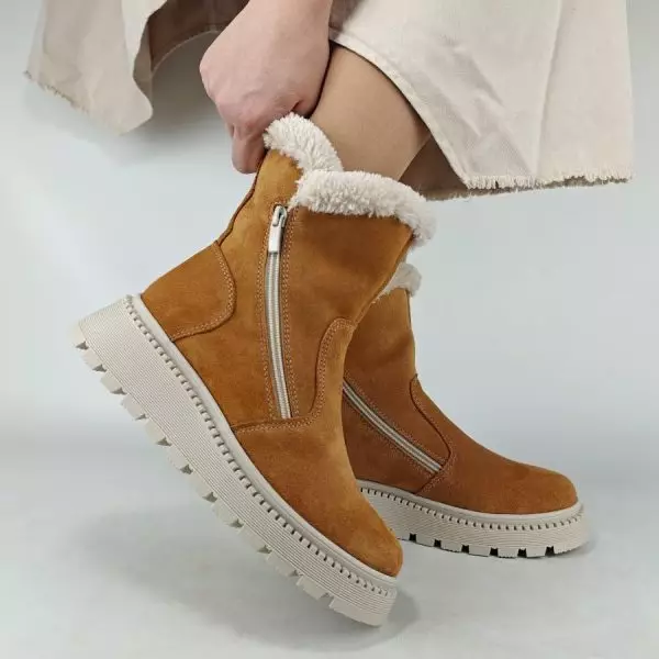 Ботинки женские MYZ кожаные молодежные натуральная кожа и замша рыжая мех зимние 36 37 38 39 40 41 черевики жіночі натуральна замша руда шкіра замша зимові хутро
