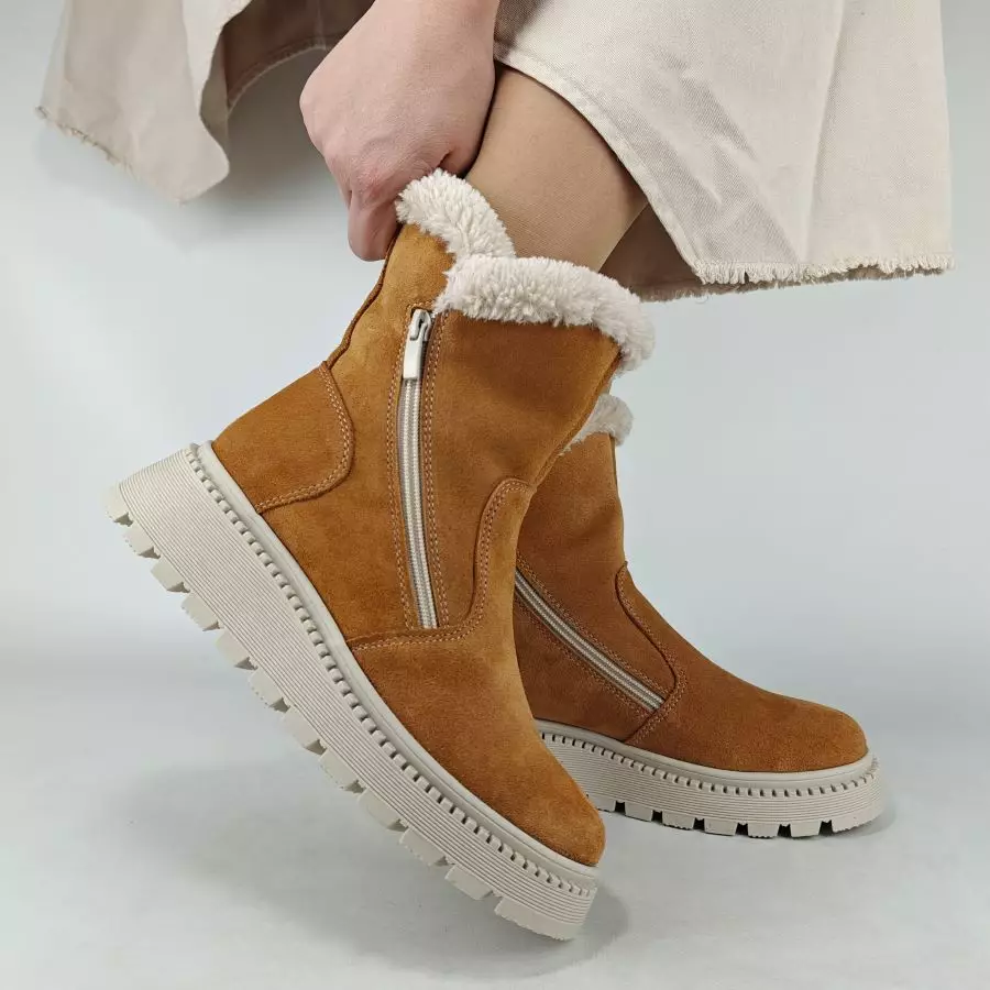 Ботинки женские MYZ кожаные молодежные натуральная кожа и замша рыжая мех зимние 36 37 38 39 40 41 черевики жіночі натуральна замша руда шкіра замша зимові хутро