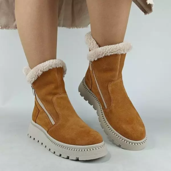 Ботинки женские MYZ кожаные молодежные натуральная кожа и замша рыжая мех зимние 36 37 38 39 40 41 черевики жіночі натуральна замша руда шкіра замша зимові хутро
