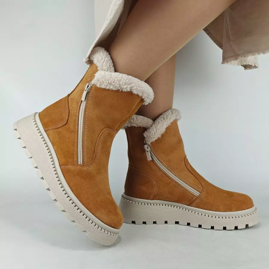 Ботинки женские MYZ кожаные молодежные натуральная кожа и замша рыжая мех зимние 36 37 38 39 40 41 черевики жіночі натуральна замша руда шкіра замша зимові хутро