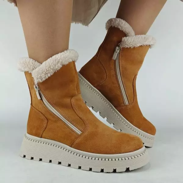Ботинки женские MYZ кожаные молодежные натуральная кожа и замша рыжая мех зимние 36 37 38 39 40 41 черевики жіночі натуральна замша руда шкіра замша зимові хутро