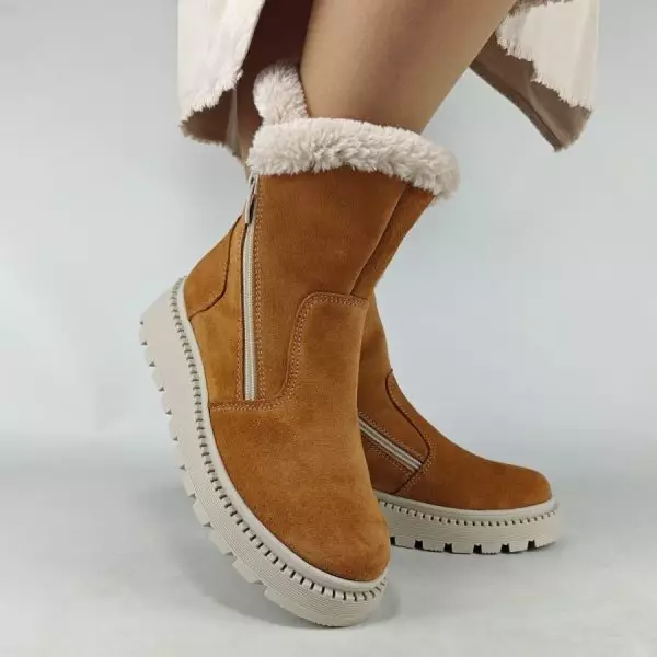 Ботинки женские MYZ кожаные молодежные натуральная кожа и замша рыжая мех зимние 36 37 38 39 40 41 черевики жіночі натуральна замша руда шкіра замша зимові хутро