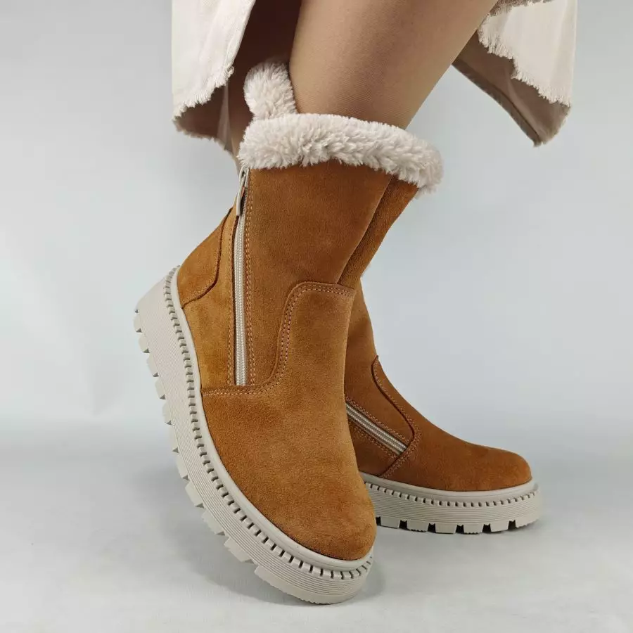 Ботинки женские MYZ кожаные молодежные натуральная кожа и замша рыжая мех зимние 36 37 38 39 40 41 черевики жіночі натуральна замша руда шкіра замша зимові хутро