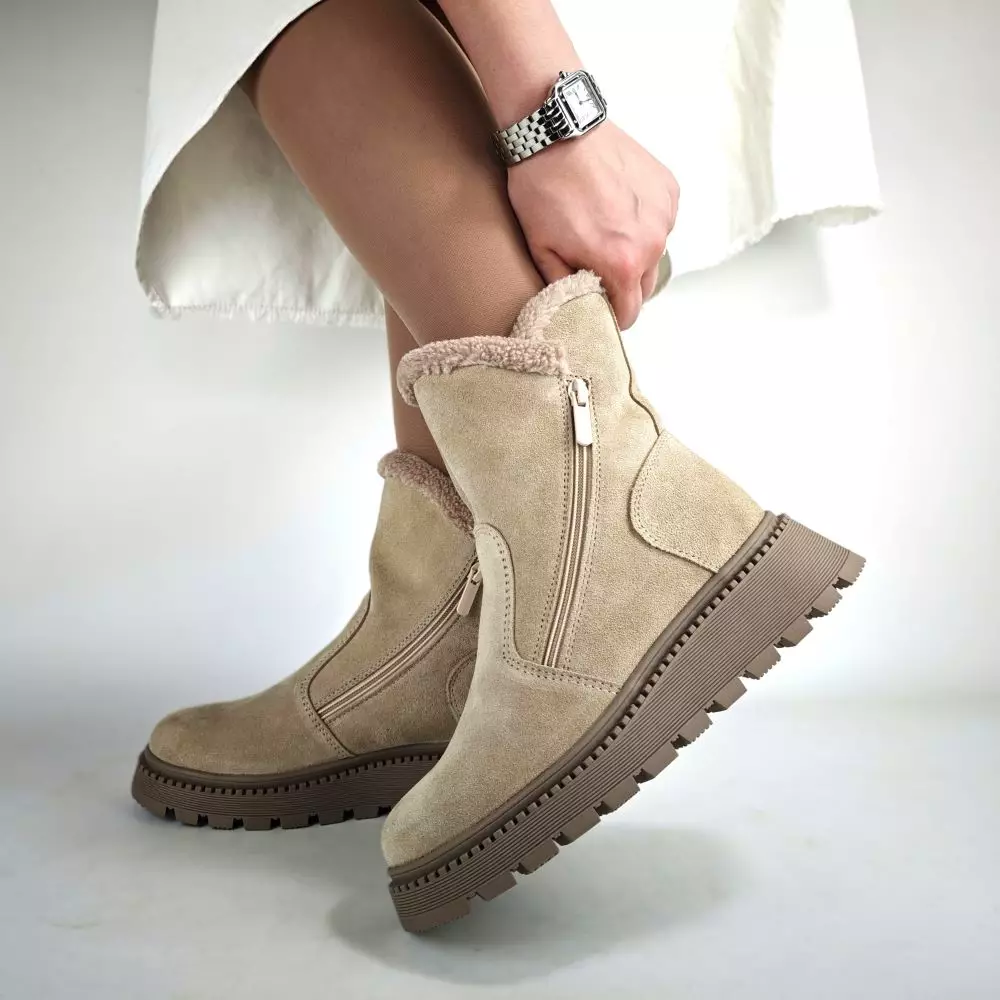 Женские зимние ботинки MYZ 0078 светлый БЕЖ из натуральной замши — изображение 5