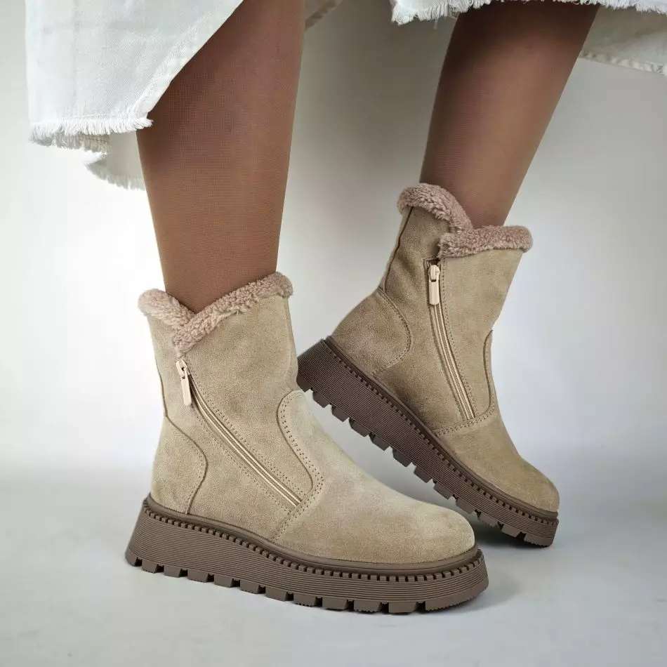 Женские зимние ботинки MYZ 0078 светлый БЕЖ из натуральной замши — изображение 2