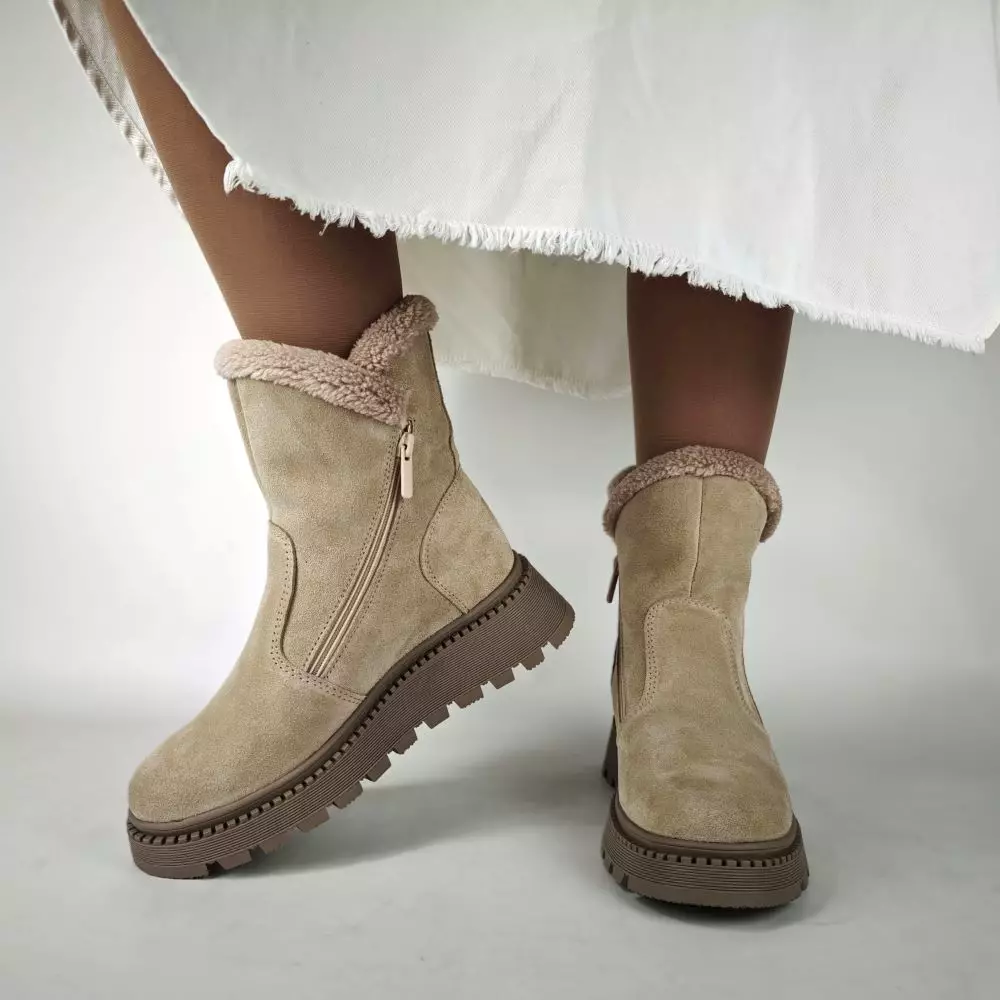 Женские зимние ботинки MYZ 0078 светлый БЕЖ из натуральной замши
