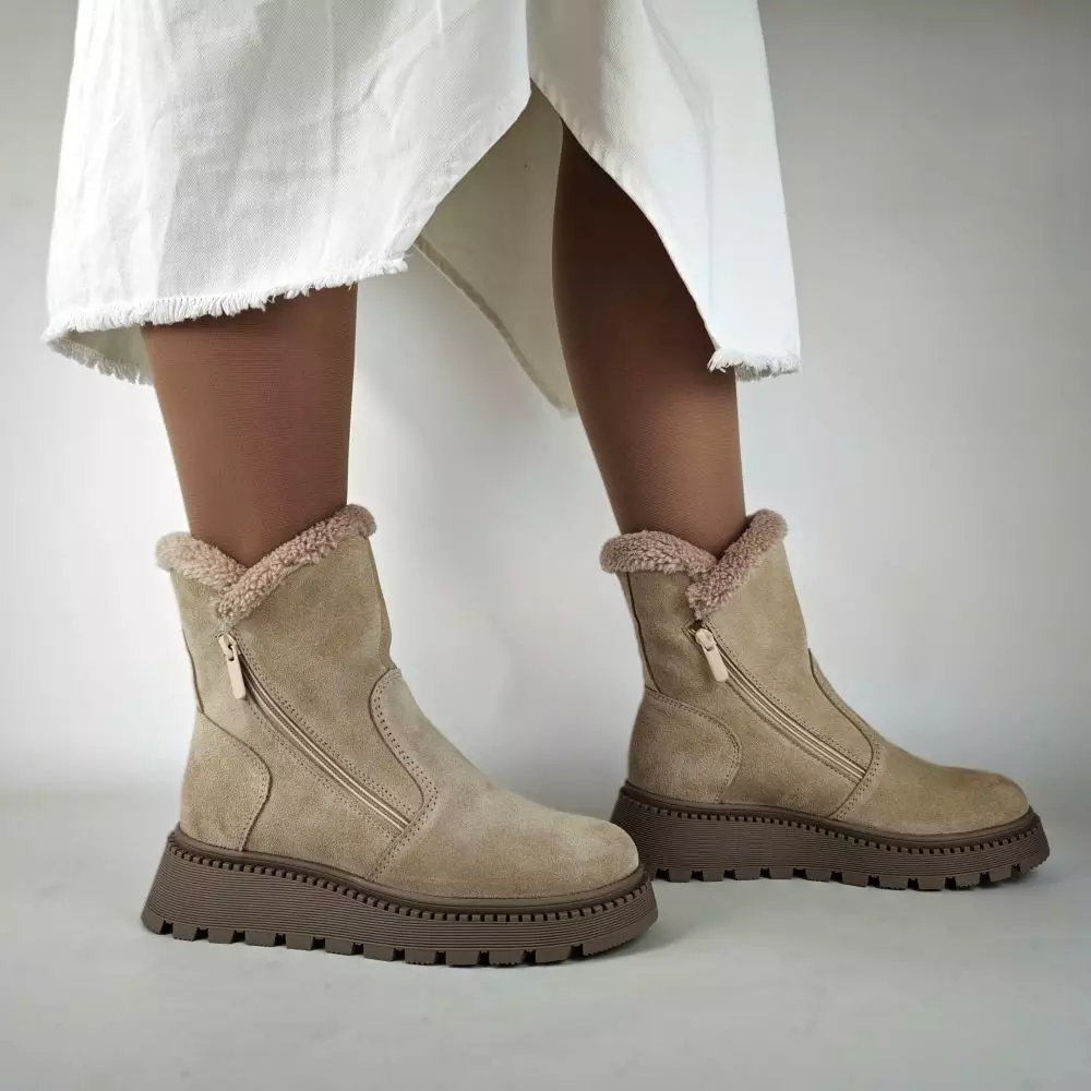 Женские зимние ботинки MYZ 0078 светлый БЕЖ из натуральной замши — изображение 6