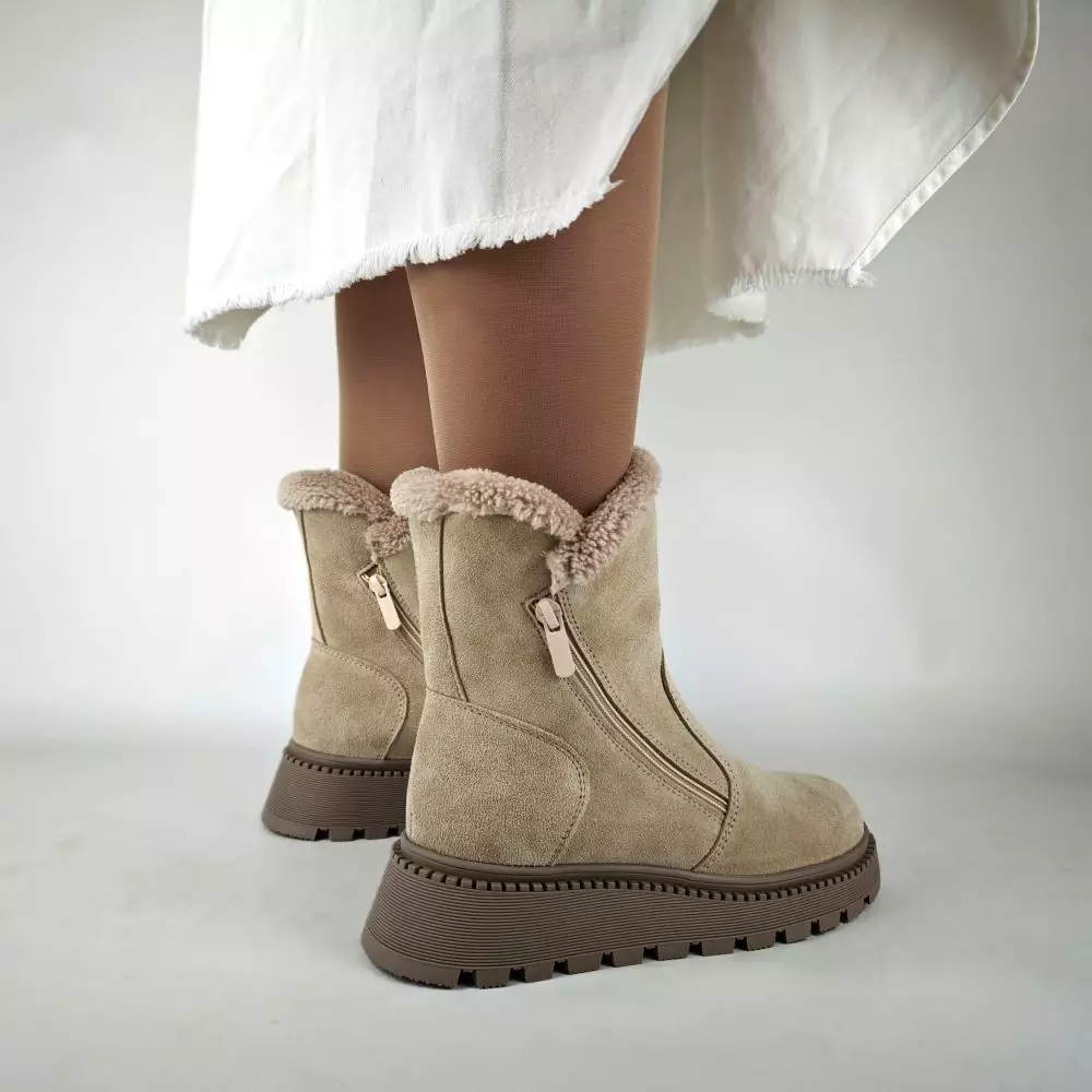 Женские зимние ботинки MYZ 0078 светлый БЕЖ из натуральной замши — изображение 4