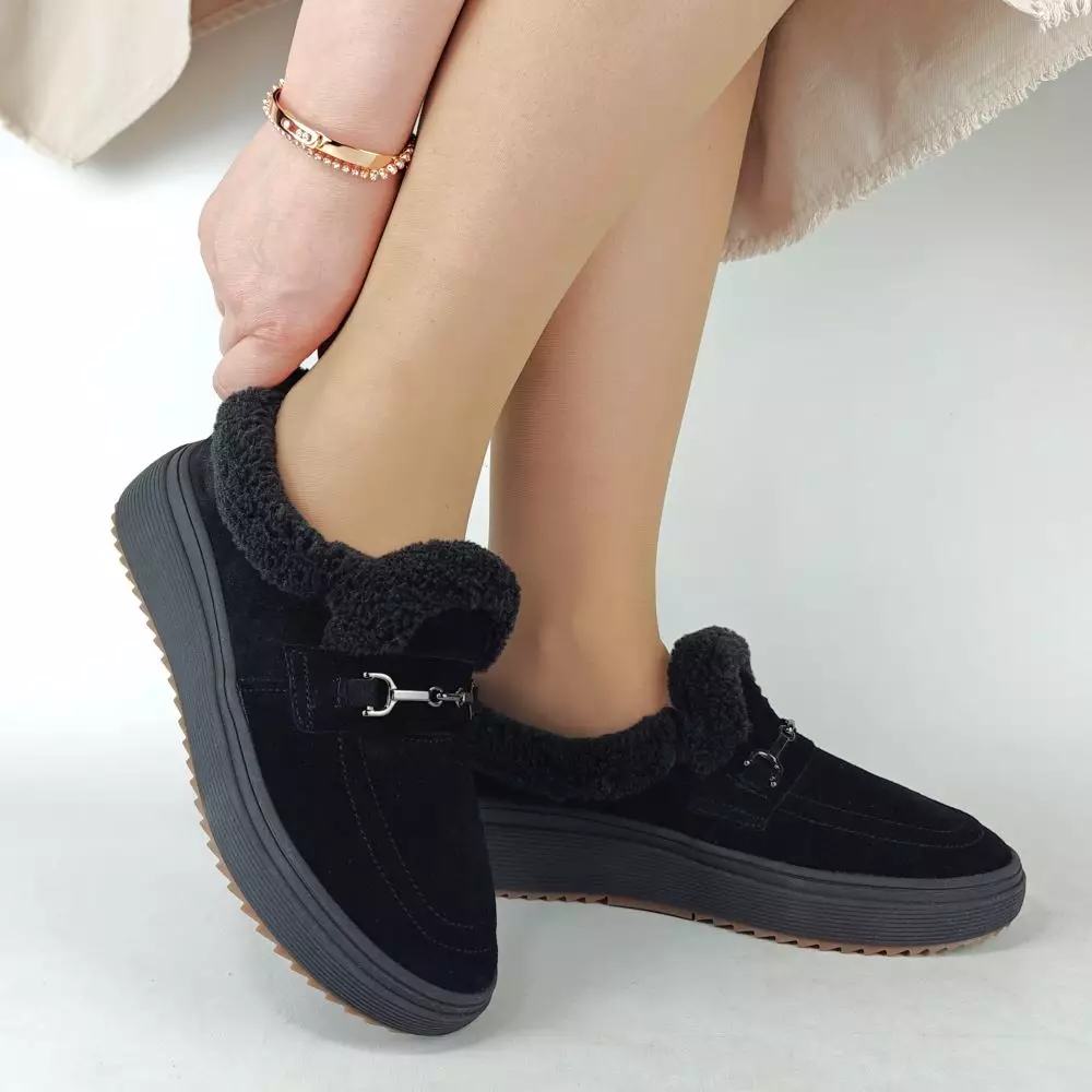 Женские зимние ботинки низкие MYZ 0081 BLACK из натуральной замши — изображение 2