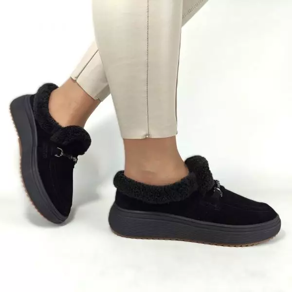 Женские зимние ботинки низкие MYZ 0081 BLACK из натуральной замши