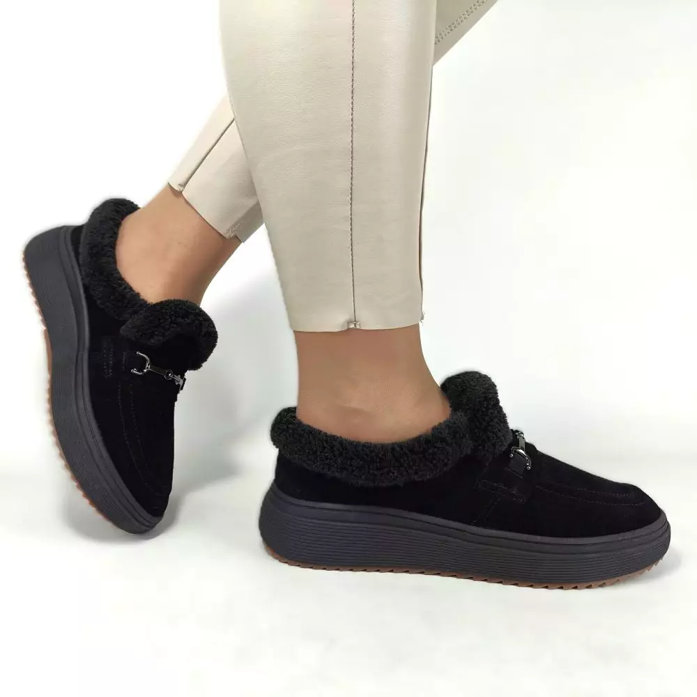 Женские зимние ботинки низкие MYZ 0081 BLACK из натуральной замши