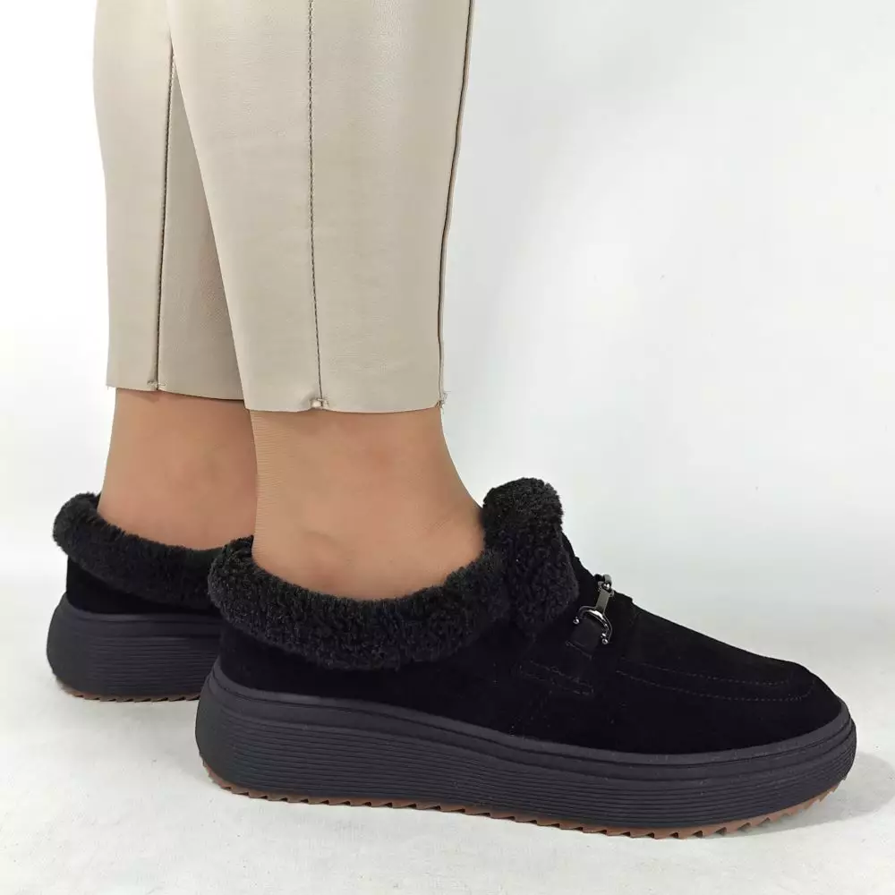 Женские зимние ботинки низкие MYZ 0081 BLACK из натуральной замши — изображение 7