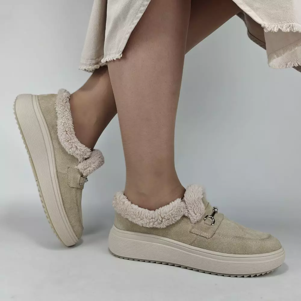 Женские зимние ботинки низкие MYZ 0081 светлый БЕЖ из натуральной замши — изображение 5