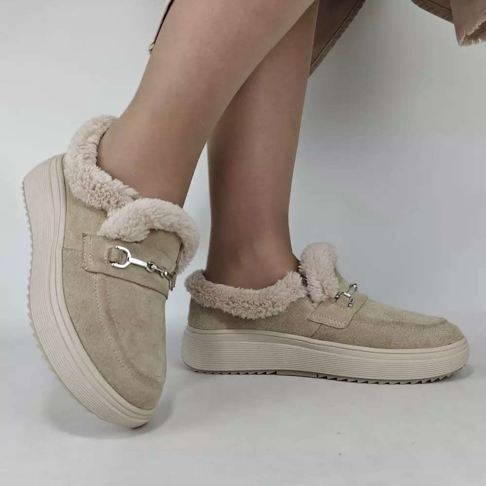 Женские зимние ботинки низкие MYZ 0081 светлый БЕЖ из натуральной замши — изображение 2