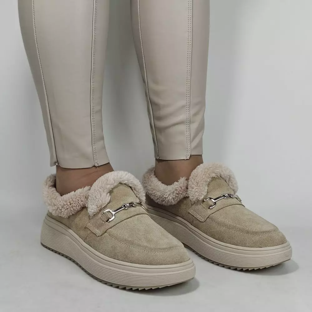 Женские зимние ботинки низкие MYZ 0081 светлый БЕЖ из натуральной замши — изображение 6