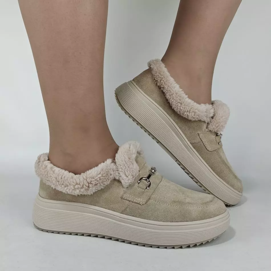 Женские зимние ботинки низкие MYZ 0081 светлый БЕЖ из натуральной замши — изображение 7