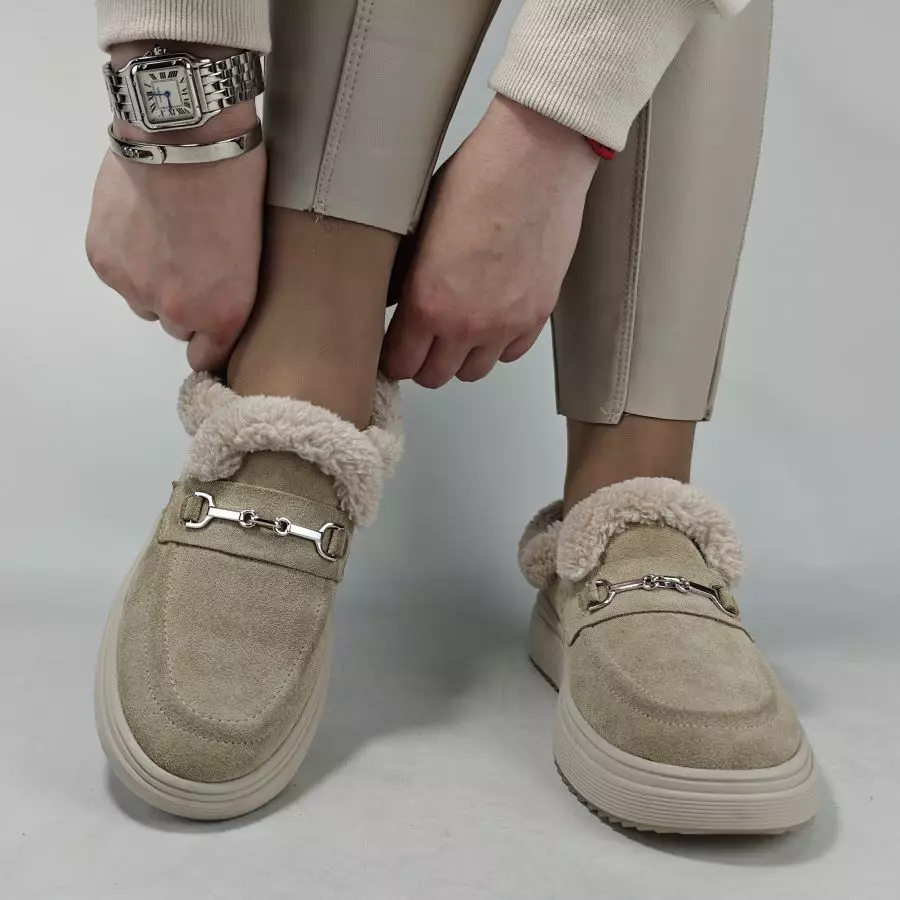 Женские зимние ботинки низкие MYZ 0081 светлый БЕЖ из натуральной замши — изображение 8