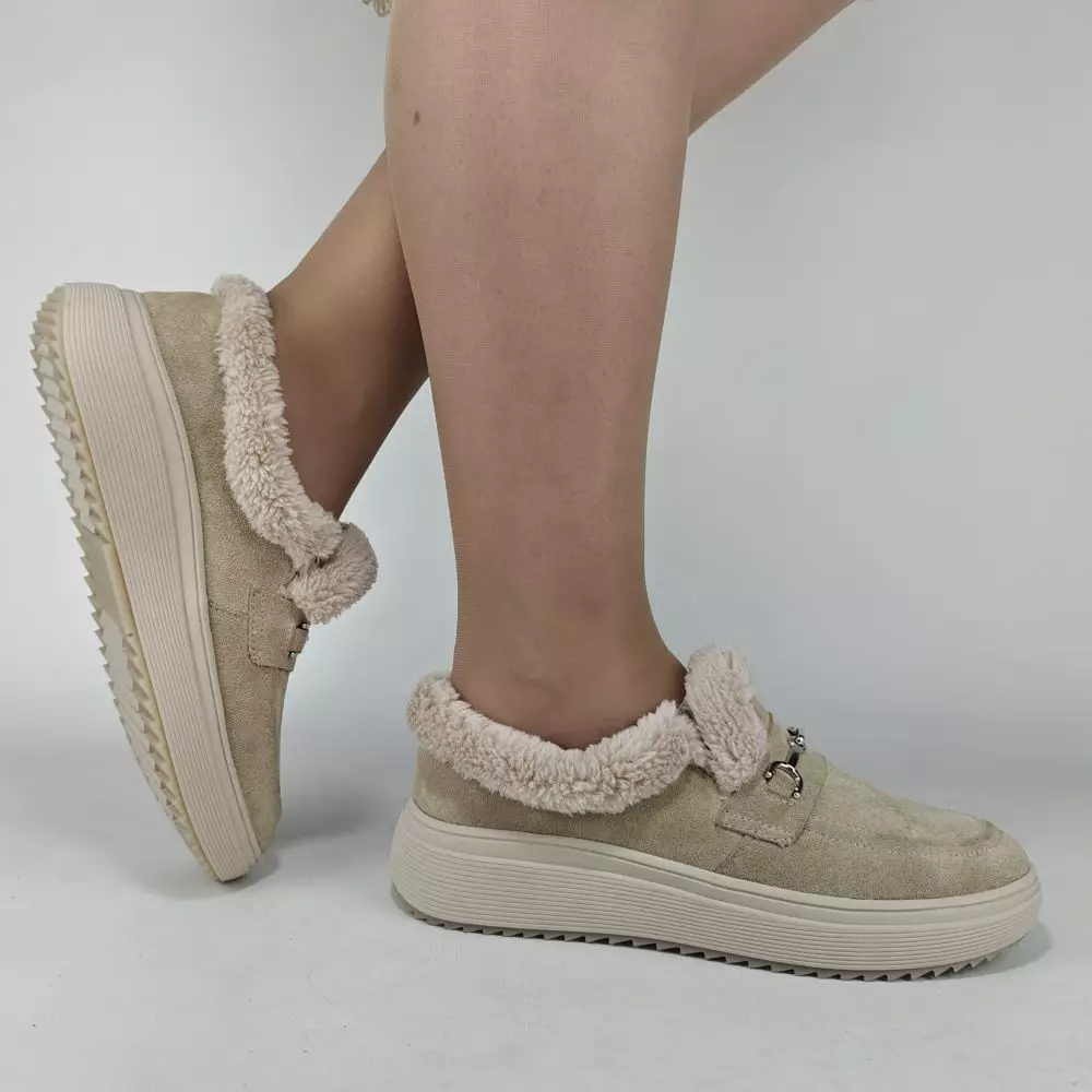 Женские зимние ботинки низкие MYZ 0081 светлый БЕЖ из натуральной замши